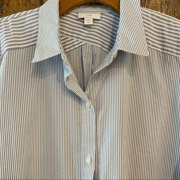 J. Jill Sz L Tall Blue White Pin Striped Casual Cotton Lightweight Tunic - Picture 7 of 10